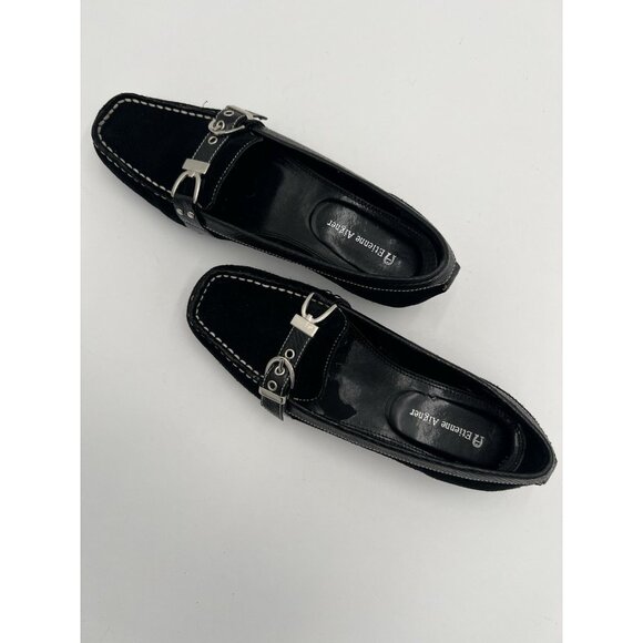 Etienne Aigner Women's Black Suede Leather Loafers With Buckle Accents Size 7 - Picture 10 of 16